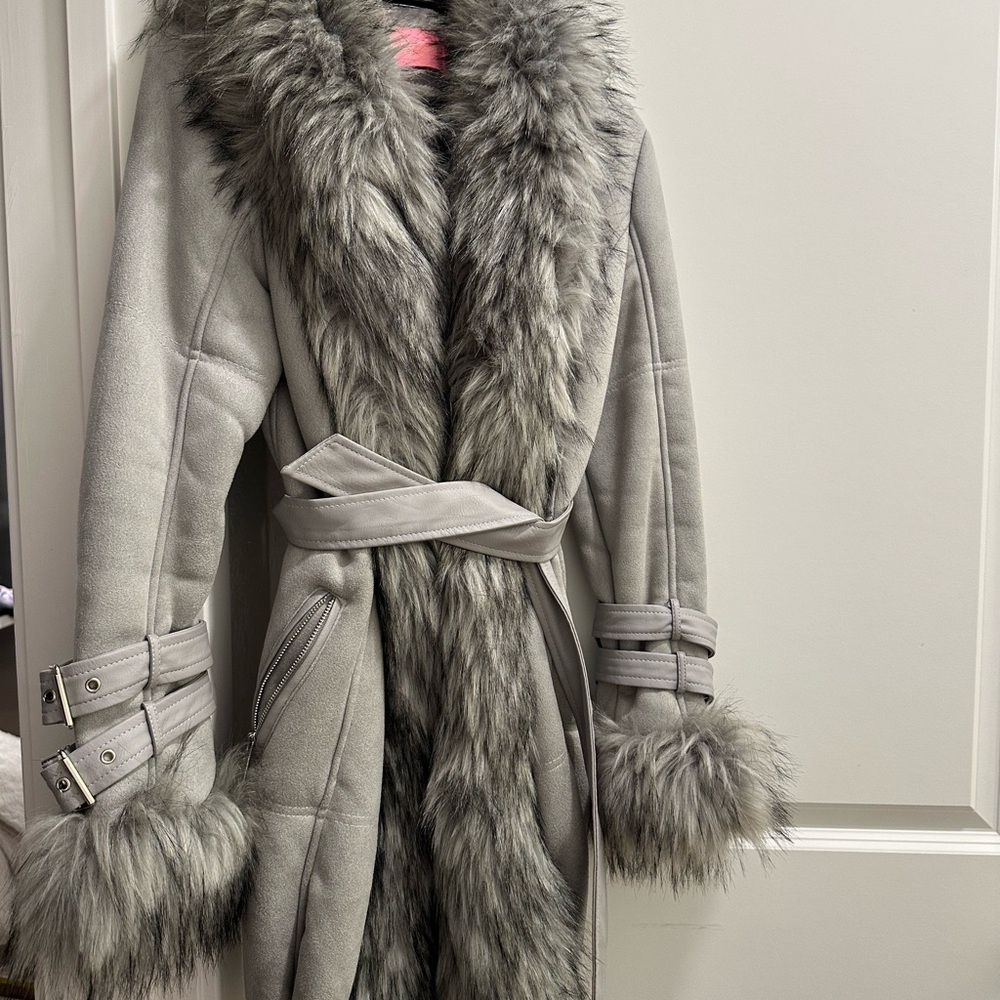 Azalea wang belted Trench Coat with Fur Trim